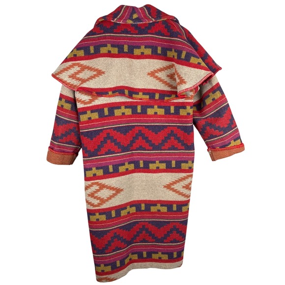 Vintage Circle T Blanket Coat Wool Blend Multi Southwestern Aztec Shawl Women S - Picture 2 of 12